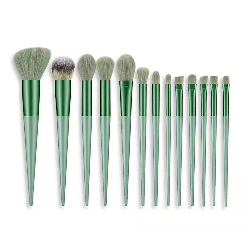 13Pcs Soft Fluffy Makeup Brushes Set for Cosmetics Foundation Blush Powder Eyeshadow Kabuki Blending Makeup Brush Beauty Tool Natalia Home Fashion Green-with-bag Natalia Home Fashion