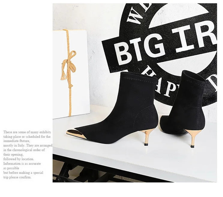 High Heels Women Ankle Boots Sexy Pointed Toe Leather Shoes Women Party Boots Dress Chelsea Boots
