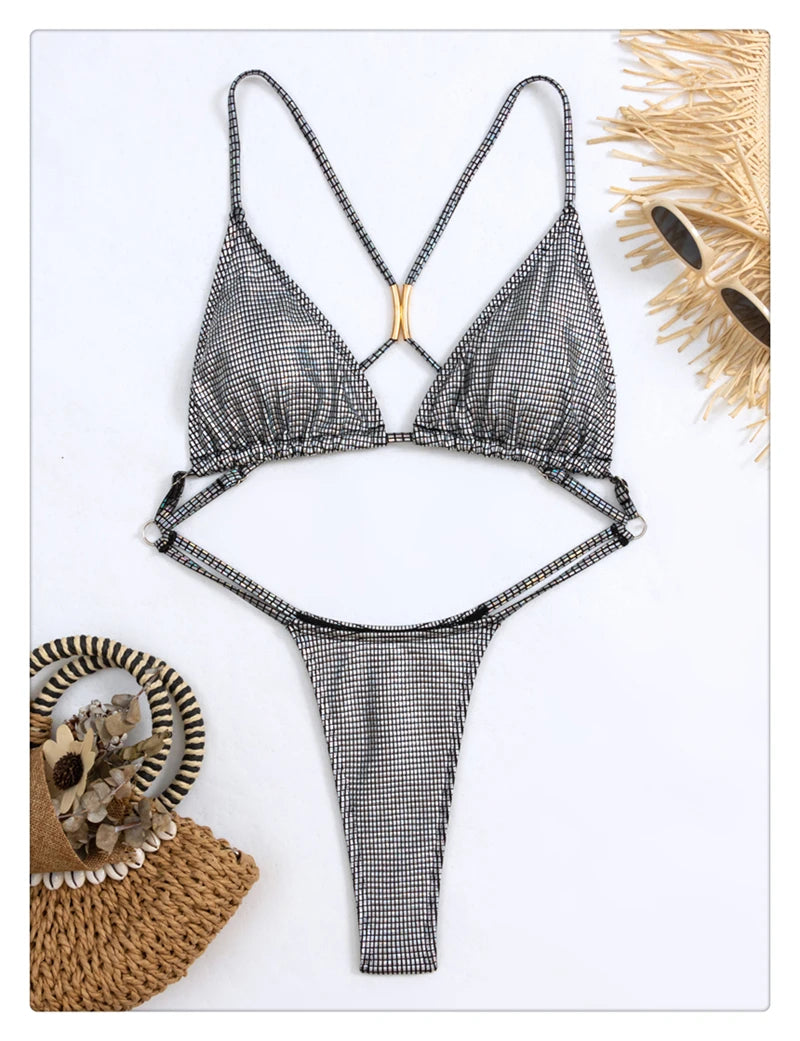 Women One Piece Swimsuit Bling Swimwear Backless Mono Bikini Feminine Bodysuit Female Bikini