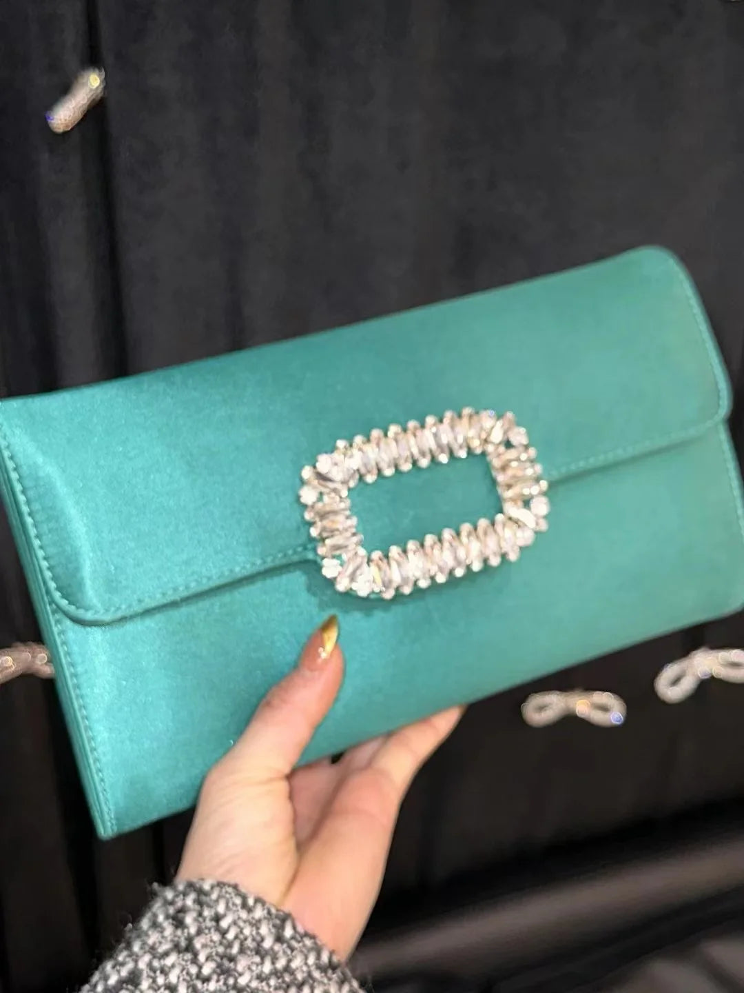 Luxury Satin Clutch Purse For Wedding Party Banquet Women's Handbag Crystal Shiny Rhinestone Diamond Evening Bag Shoulder Bag