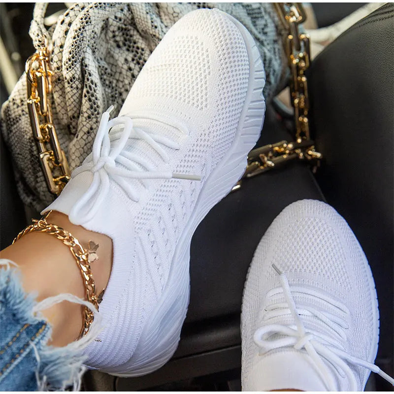 Outdoor Breathable Mesh Shoes Women Lightweight Shock-absorbing Sports Shoes Solid Color Plus Size Women Vulcanized Shoes