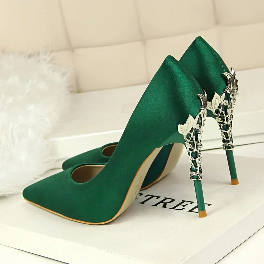 Women Shoes Spring Women Pumps Sequin Wedding Shoes Stilettos Metal Decoration Heels Natalia Home Fashion Green-40 Natalia Home Fashion