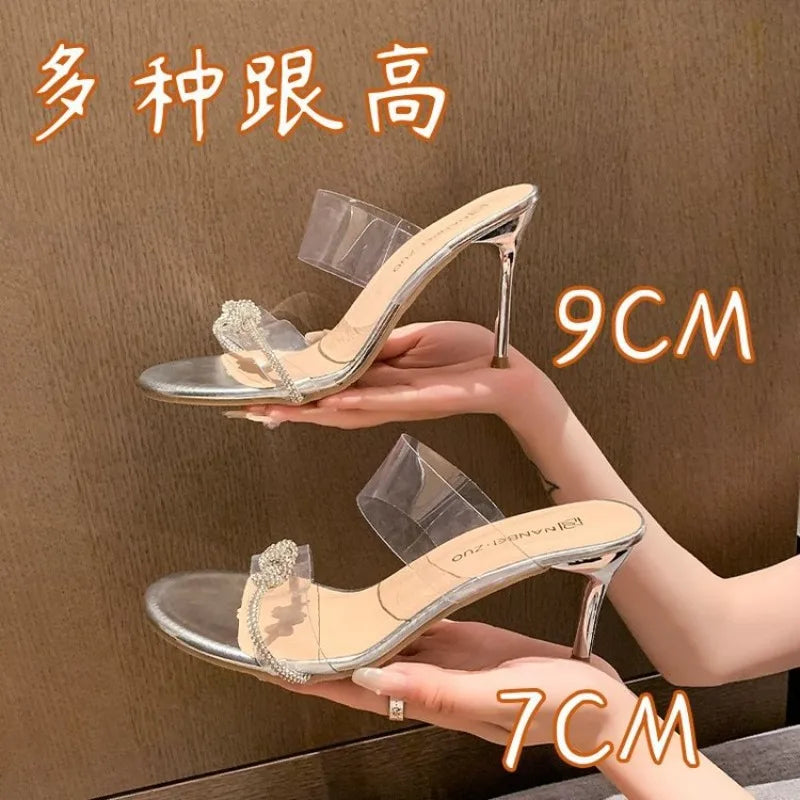 Women Sandals Sexy Crystal Gladiator Sandals Ankle Strap High Heels Hollow Out Party Shoes Closed Toe Stiletto Ladies Pumps