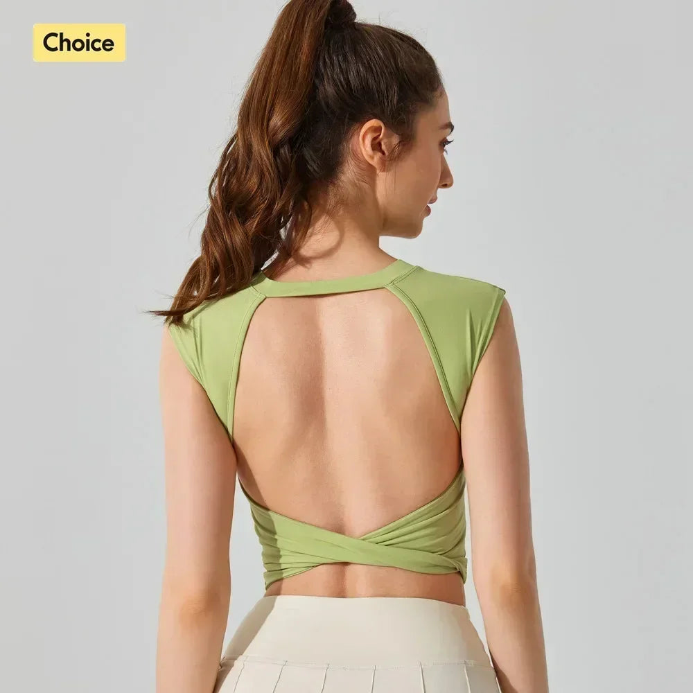 Sexy Backless Short-sleeved Summer Sports T-shirt Slim Waist Tank Top Fitness Vest with Fixed Chest Pad Yoga Clothes Natalia Home Fashion Natalia Home Fashion