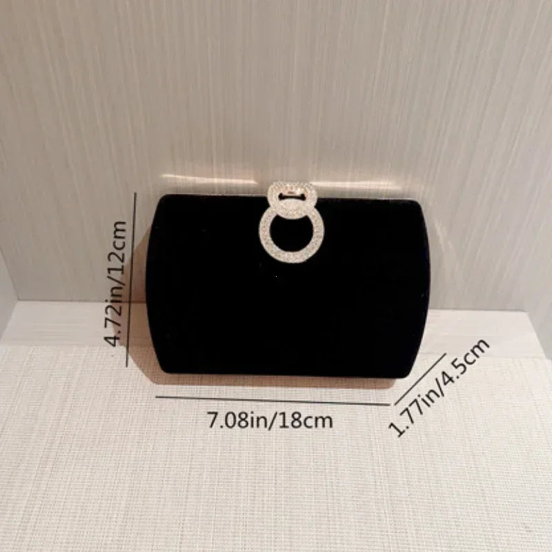 Ladies Velvet Box Dinner Bag Sparkly Rhinestone Decoration Banquet Bag Clutch Evening Dress Bag Party