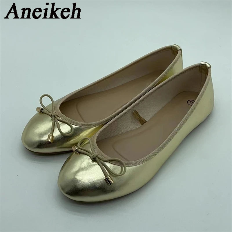 Fashion Flats Luxury Women Ballerinas Round Toe Bowtie Slip on Comfort Loafers Ladies Shoes