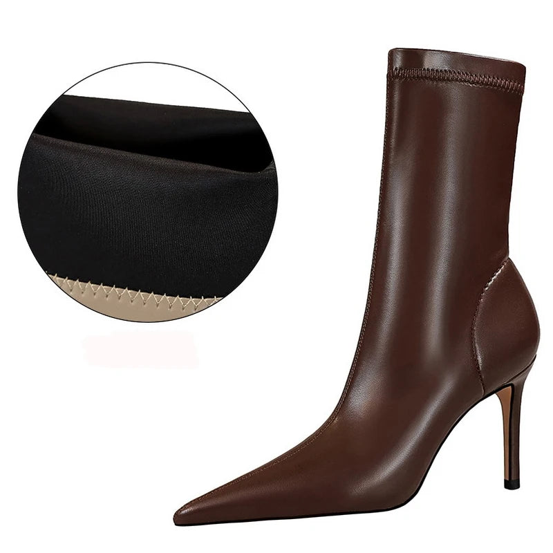 Leather Boots Women Ankle Boots Autumn Winter Boots Women High Heels Short Boots Ladies Booties