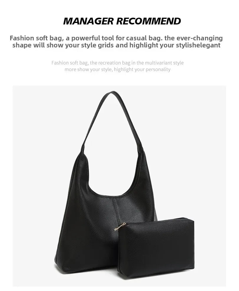 Retro Solid Color Large Capacity Women's Shoulder Bag Fashionable Versatile Niche Tote Bag Underarm Single Shoulder