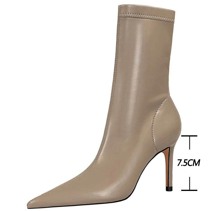 Leather Boots Women Ankle Boots Autumn Winter Boots Women High Heels Short Boots Ladies Booties