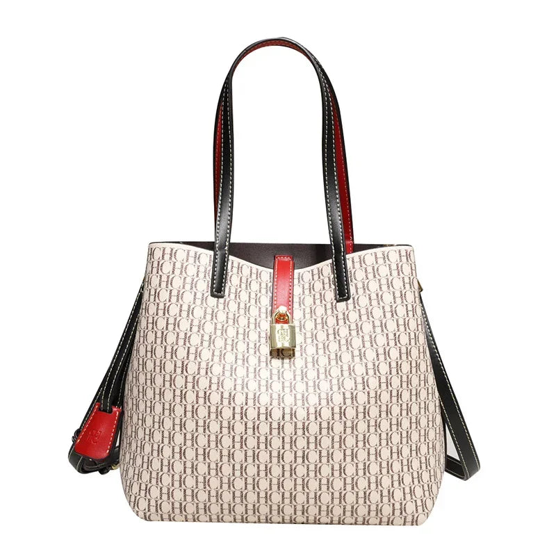 Premium Versatile Leather Crossbody Bag Ladies Large Capacity Daily Commuter Tote Bag Letter Print Design Ladies Fashio