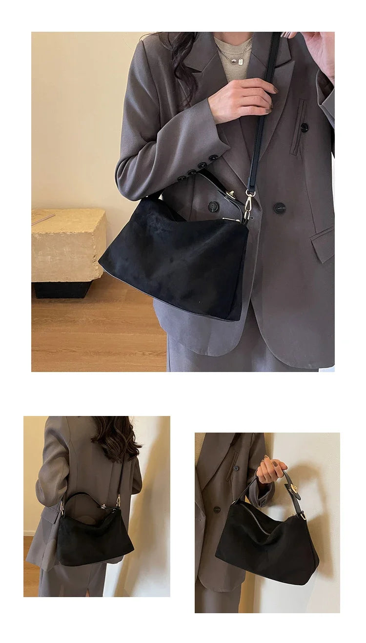 Retro Bag for Women's Textured Frosted Shoulder Bag with Large Capacity Crossbody Commuting Tote Bag