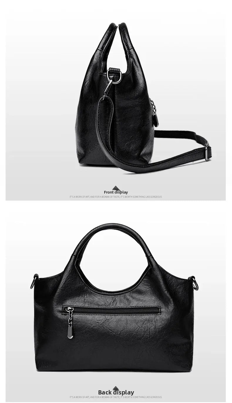 Fashionable Pure Color Basket Handbag Women's Commuter Bag Soft PU Leather Vintage Style Single Shoulder Bag with Internal Zipper