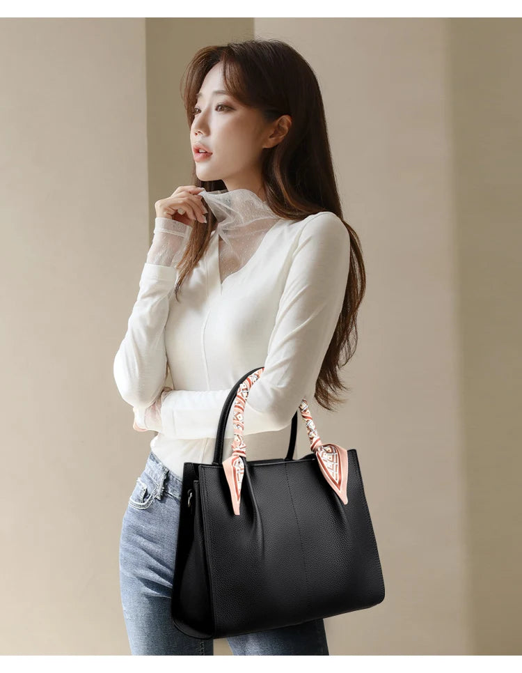 Genuine Leather Women Shoulder Crossbody Bag Large Capacity Soft Cowhide Handbag Ladies Tote Sac