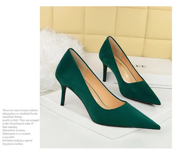 Suede Black Women Pumps High Heels Pointed Toe Women Heels 7Cm Ladies Shoes Office Shoes