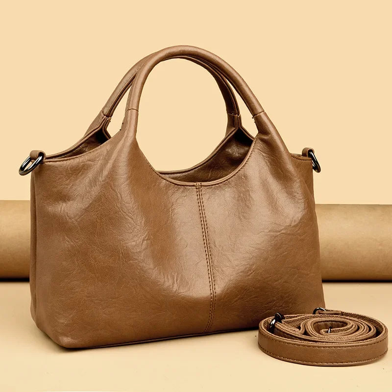 Fashionable Pure Color Basket Handbag Women's Commuter Bag Soft PU Leather Vintage Style Single Shoulder Bag with Internal Zipper