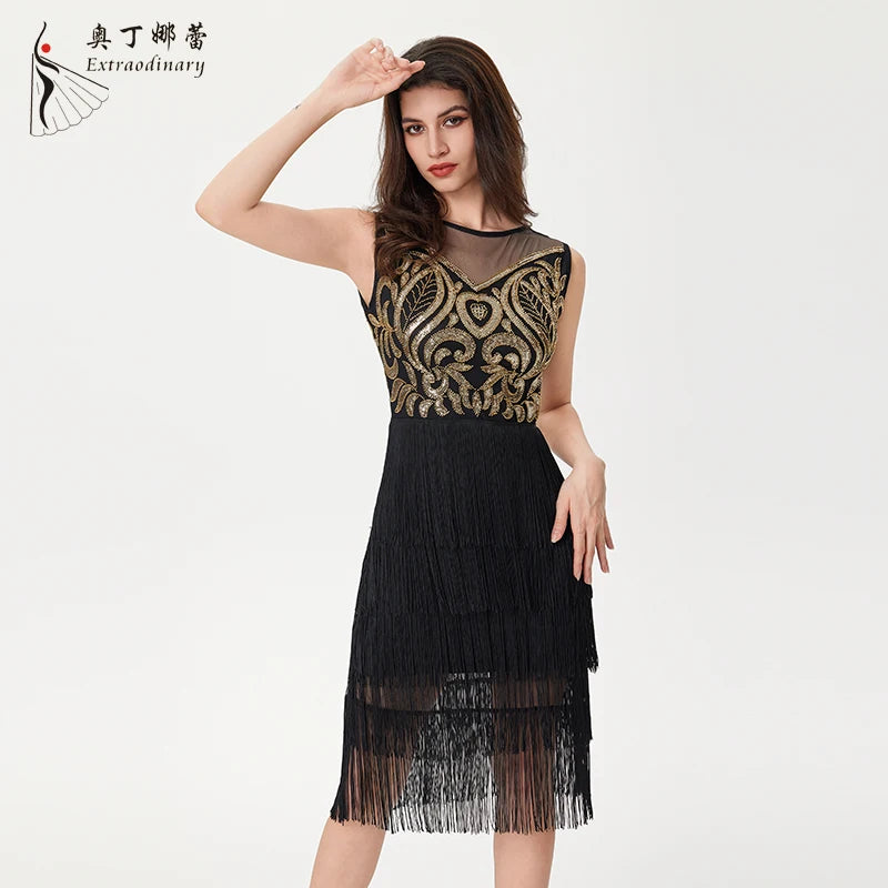 Tassel Women Dress 1920s Elegant Black Party Dance Dress with Sleeveless Female Clothing Vestido Vintage Evening Party Dress Natalia Home Fashion Natalia Home Fashion