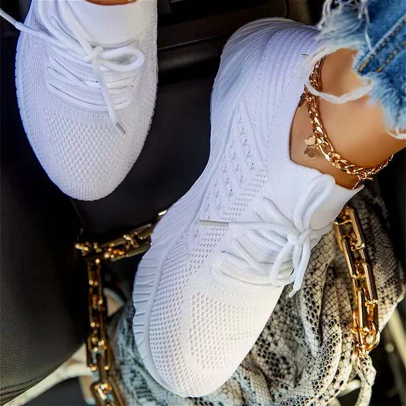Outdoor Breathable Mesh Shoes Women Lightweight Shock-absorbing Sports Shoes Solid Color Plus Size Women Vulcanized Shoes