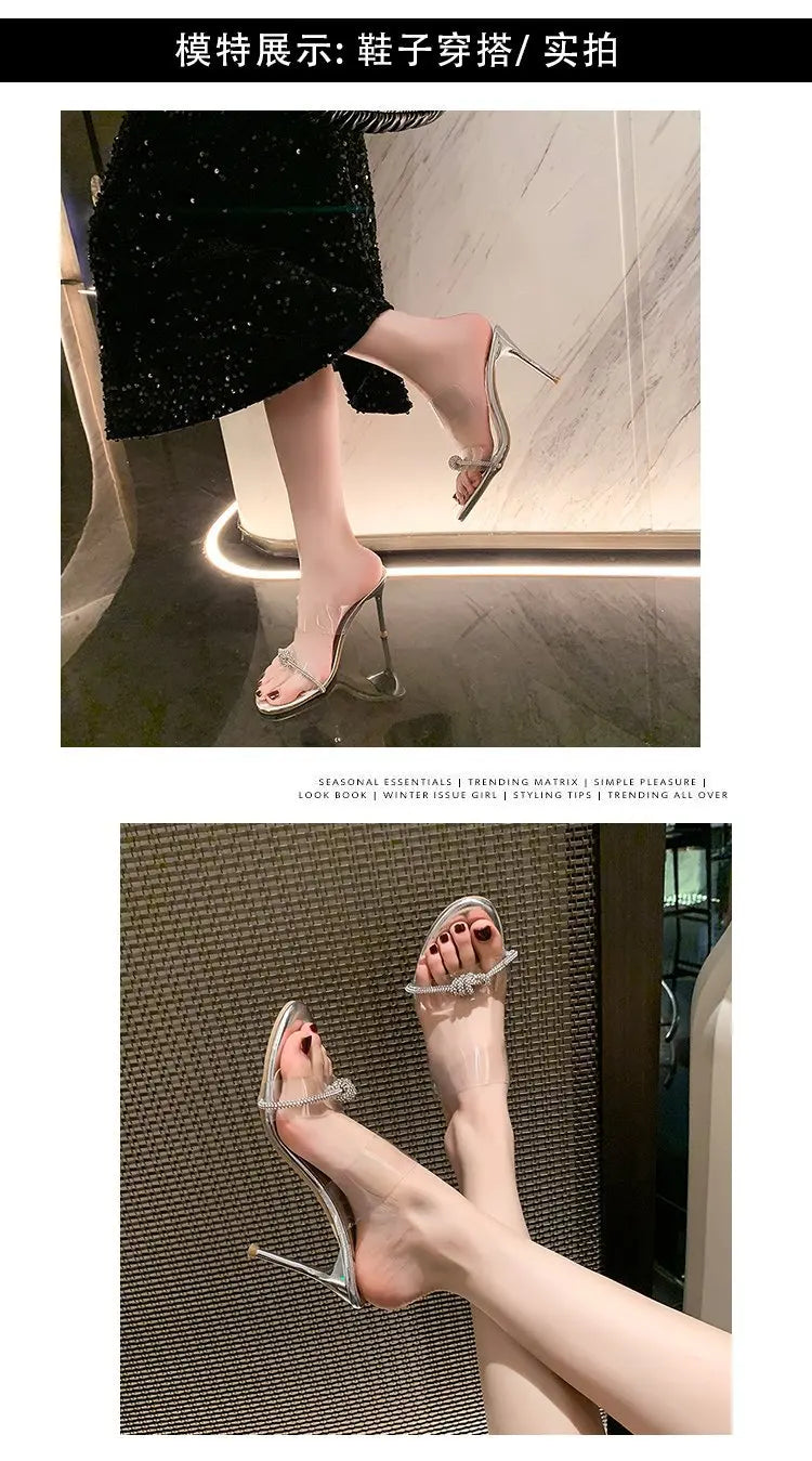 Women Sandals Sexy Crystal Gladiator Sandals Ankle Strap High Heels Hollow Out Party Shoes Closed Toe Stiletto Ladies Pumps