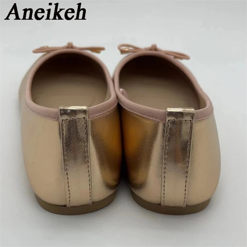Fashion Flats Luxury Women Ballerinas Round Toe Bowtie Slip on Comfort Loafers Ladies Shoes