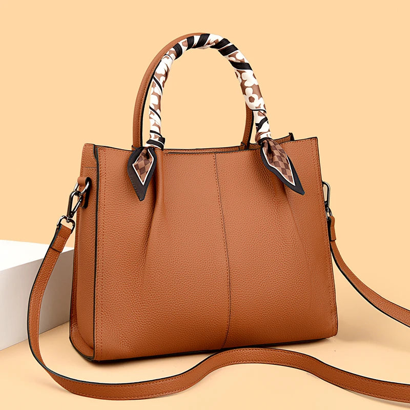 Genuine Leather Women Shoulder Crossbody Bag Large Capacity Soft Cowhide Handbag Ladies Tote Sac
