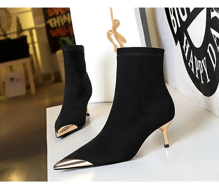 High Heels Women Ankle Boots Sexy Pointed Toe Leather Shoes Women Party Boots Dress Chelsea Boots