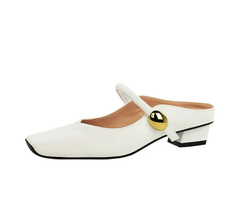 European Style Light-Mouthed Half-Slippers Women Wearing Thick Heels And Square-Toe Mary Jane Shoes One-Strap