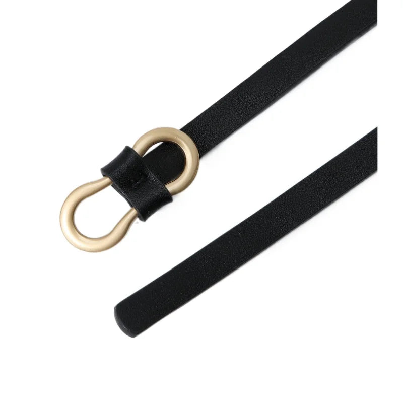 Black White Adjustable PU Leather Women Thin Belts Dress Coat Pant Skinny Ladies Waistband Strap Gold Buckle Female Waistbelt Natalia Home Fashion Natalia Home Fashion
