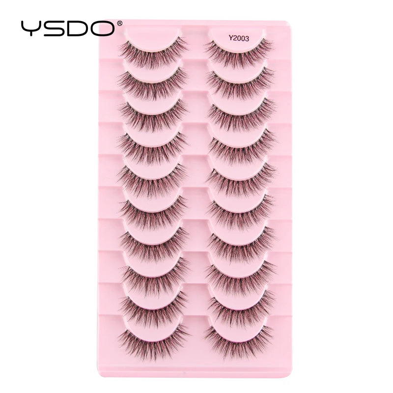 YSDO Natural Mink Eyelashes 3/6/10 Pairs Wispy Faux 3D Mink Lashes Short Fluffy Half False Eyelash Makeup Tools Cat Eye Lashes Natalia Home Fashion 10pairs-Y2003 Natalia Home Fashion