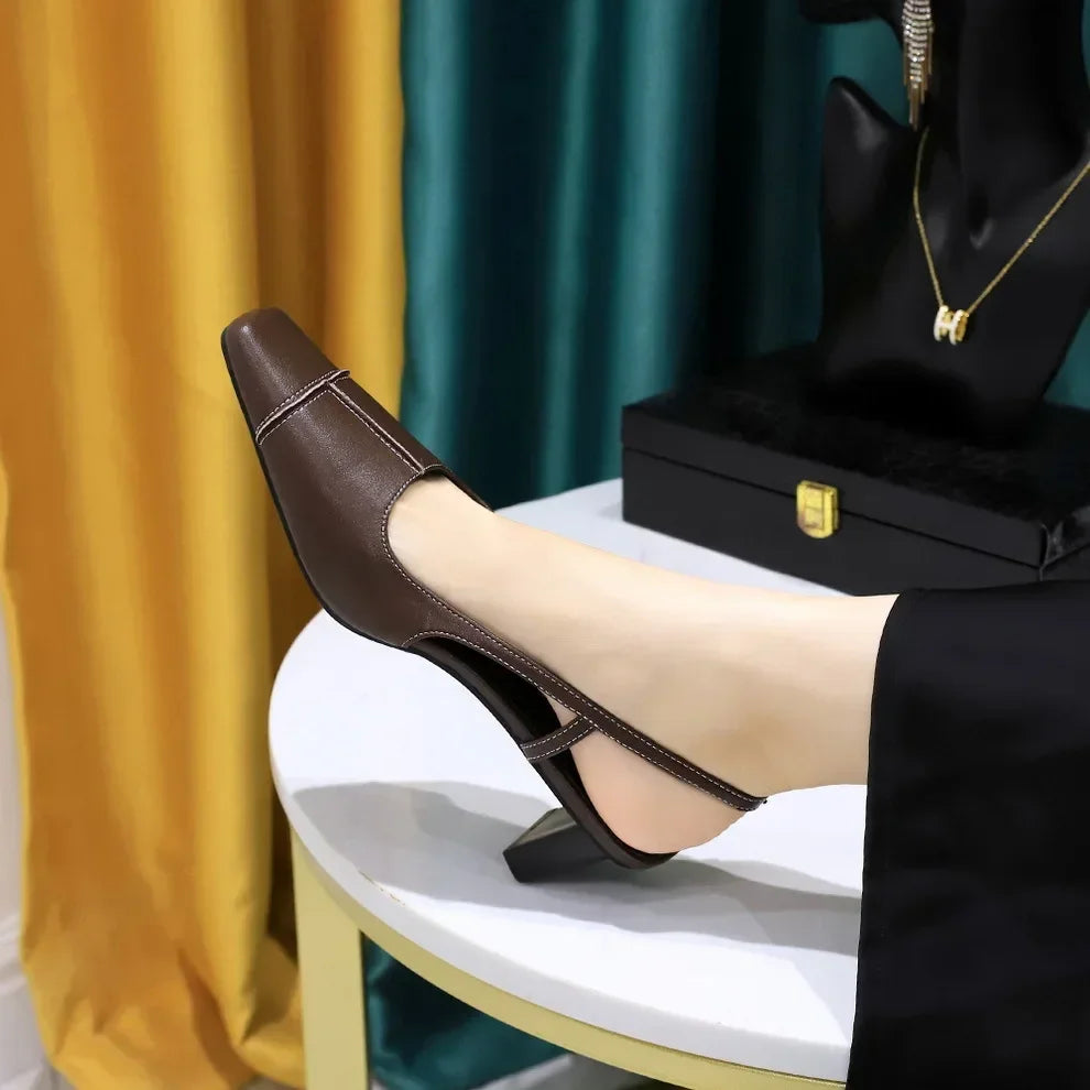 Design Shallow Women Pumps Pointed Toe Sling backs Sandals Elegant Office Work Thin High Heels Shoe Retro Shoes Women