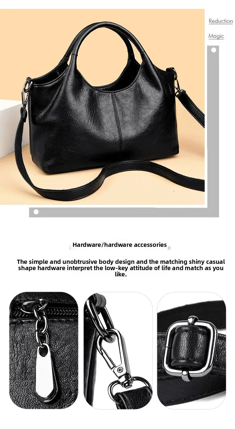 Fashionable Pure Color Basket Handbag Women's Commuter Bag Soft PU Leather Vintage Style Single Shoulder Bag with Internal Zipper