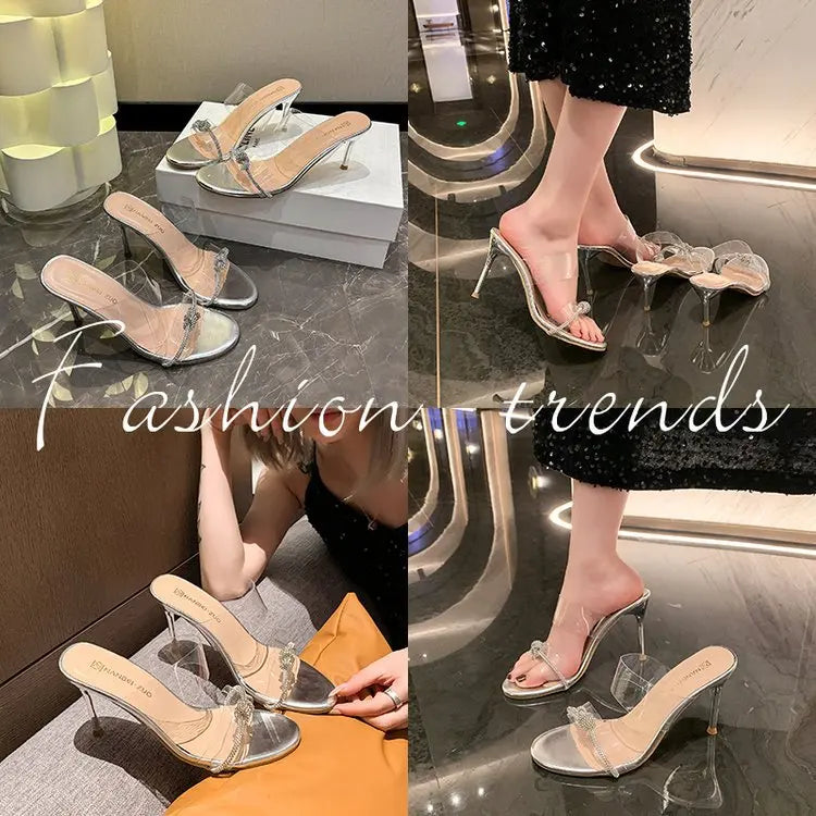 Women Sandals Sexy Crystal Gladiator Sandals Ankle Strap High Heels Hollow Out Party Shoes Closed Toe Stiletto Ladies Pumps