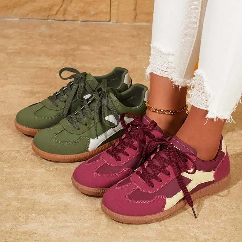 Women's Contrast Color Flat Sneakers Fashion Soft Sole Lace Up Walking Shoes Woman Lightweight Comfort Low Top Sneakers