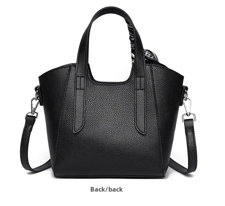 Pure Leather Cowhide Single Shoulder Crossbody Bag Ladies Handbag Fashion Bucket Bag Simple Basket Comes with Scarf