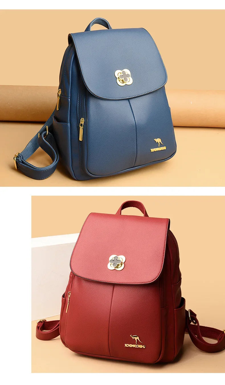 Soft Leather Dual-Shoulder Bag Student Backpack Travel Versatile Women's Bag
