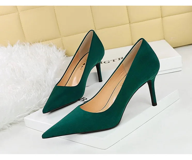 Suede Black Women Pumps High Heels Pointed Toe Women Heels 7Cm Ladies Shoes Office Shoes