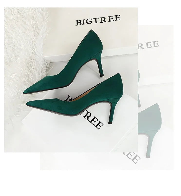 Suede Black Women Pumps High Heels Pointed Toe Women Heels 7Cm Ladies Shoes Office Shoes