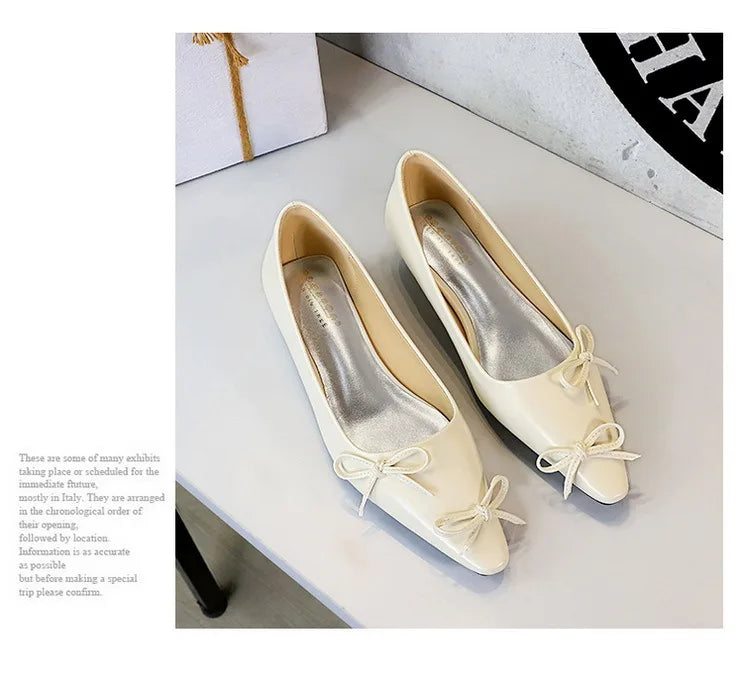 Pointed End Low Heeled Shoes Women Wedges Bowknot Low Heels Pumps Elegant Banquet Shoe Kitten Heels Ladies Shoes