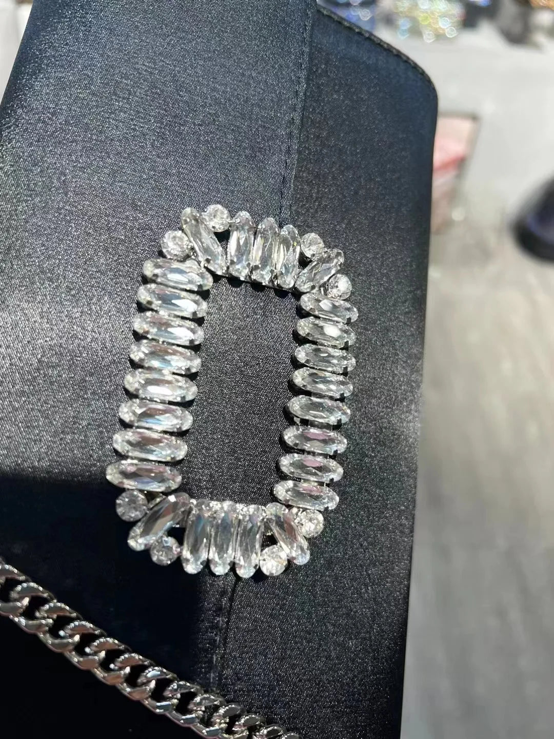 Luxury Satin Clutch Purse For Wedding Party Banquet Women's Handbag Crystal Shiny Rhinestone Diamond Evening Bag Shoulder Bag