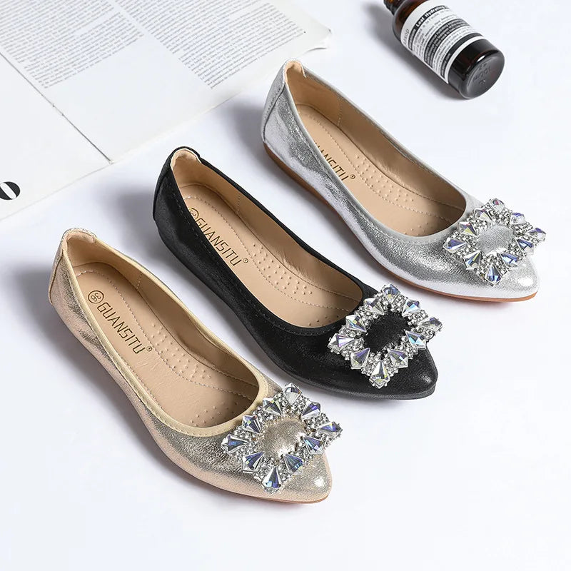 Flat Women Shoes Slip On Rhinestone Fashion Female Loafers Breathable Ballet Flats for Women