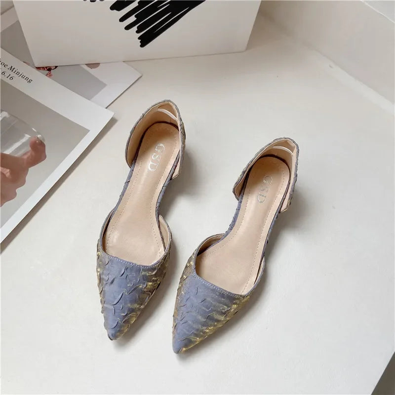Fashionable Women's Shoes Summer Pointed Toe Low Heel Back Strap Sandals Clumsy Heel Elegant Colors