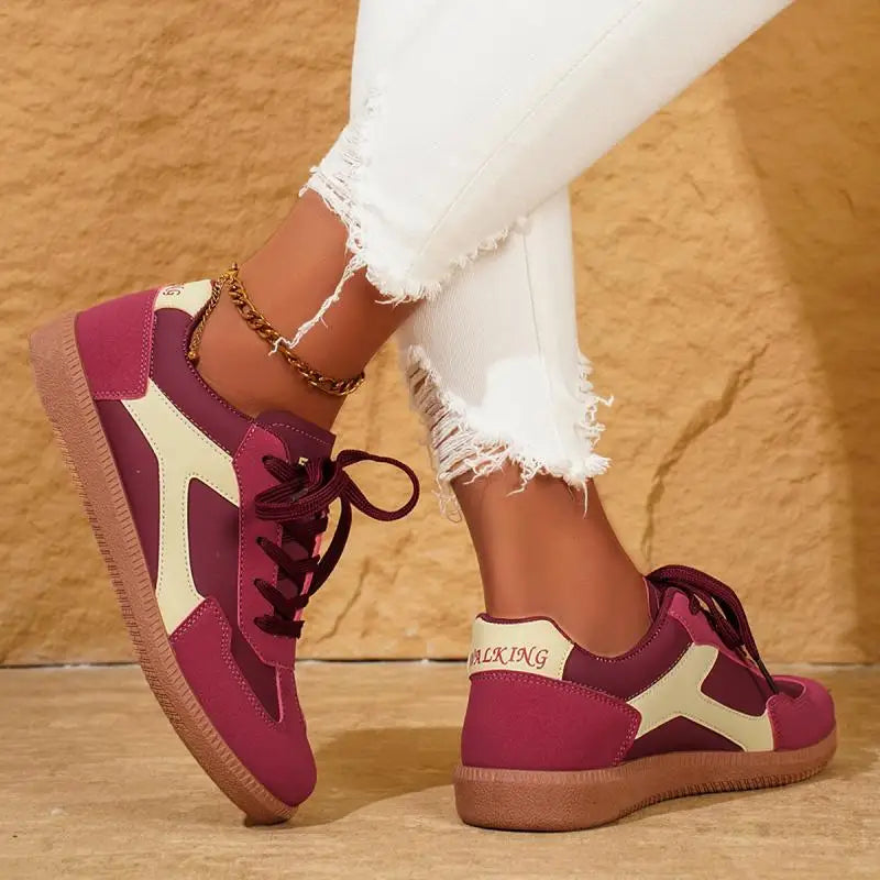 Women's Contrast Color Flat Sneakers Fashion Soft Sole Lace Up Walking Shoes Woman Lightweight Comfort Low Top Sneakers