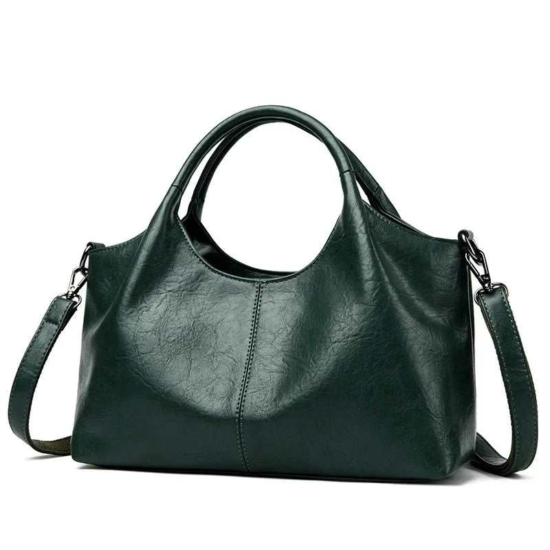Fashionable Pure Color Basket Handbag Women's Commuter Bag Soft PU Leather Vintage Style Single Shoulder Bag with Internal Zipper