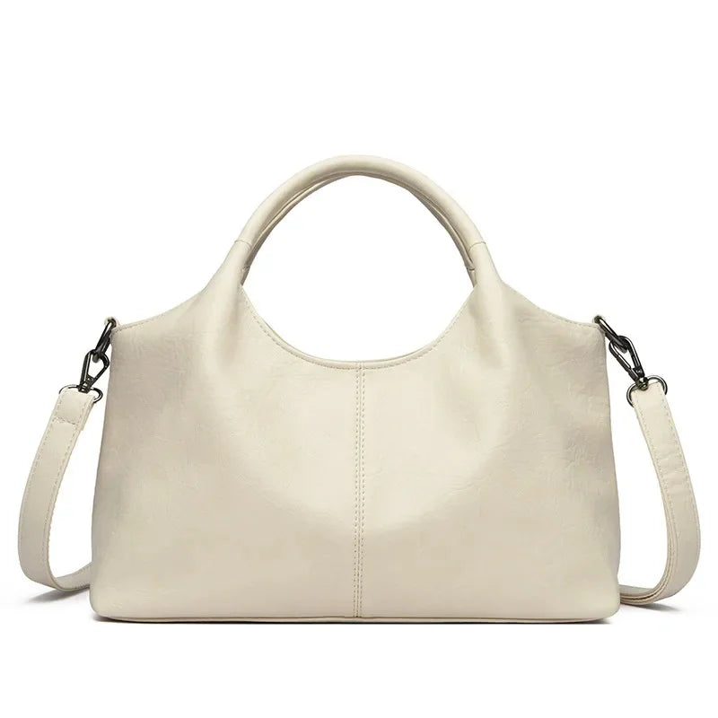 Fashionable Pure Color Basket Handbag Women's Commuter Bag Soft PU Leather Vintage Style Single Shoulder Bag with Internal Zipper