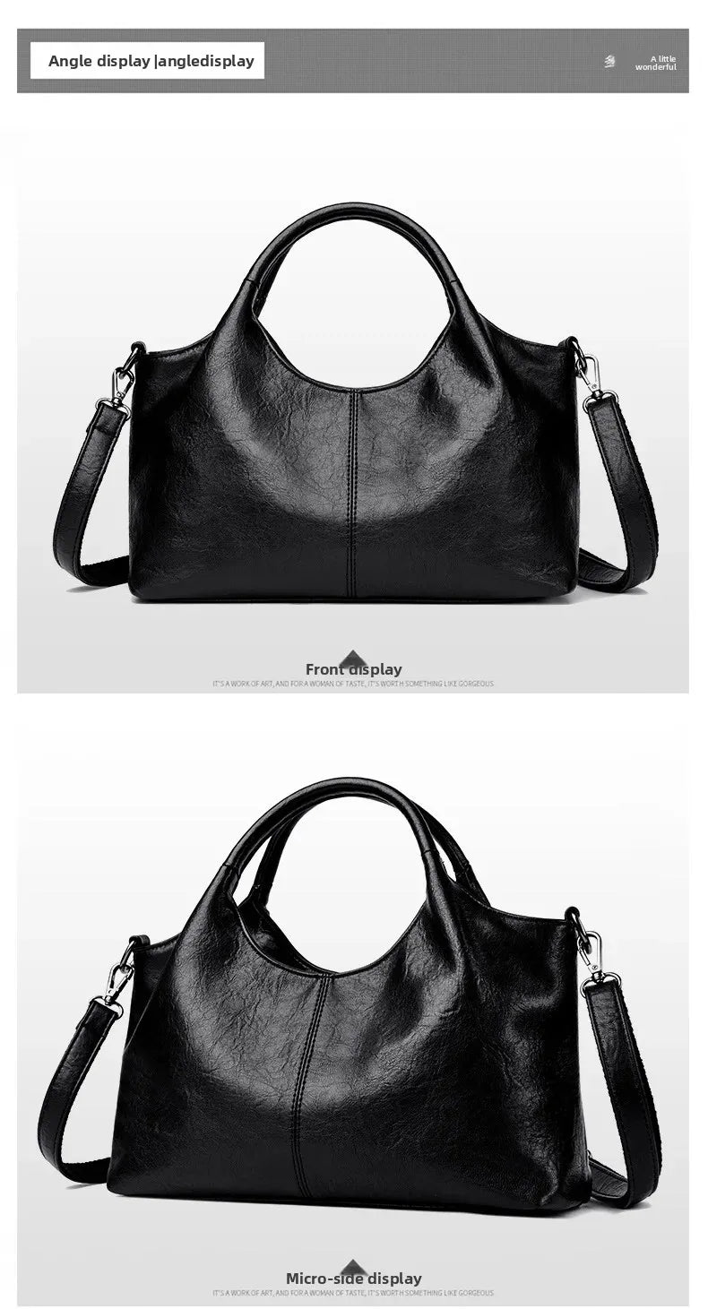 Fashionable Pure Color Basket Handbag Women's Commuter Bag Soft PU Leather Vintage Style Single Shoulder Bag with Internal Zipper