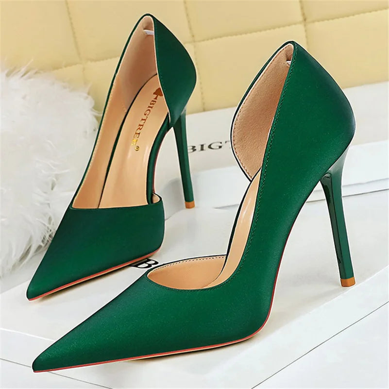 Women High Heels Blue Pumps Lady Wedding Evening Party Purple Peach Heels Silk Satin Nightclub Prom Dress Shoes
