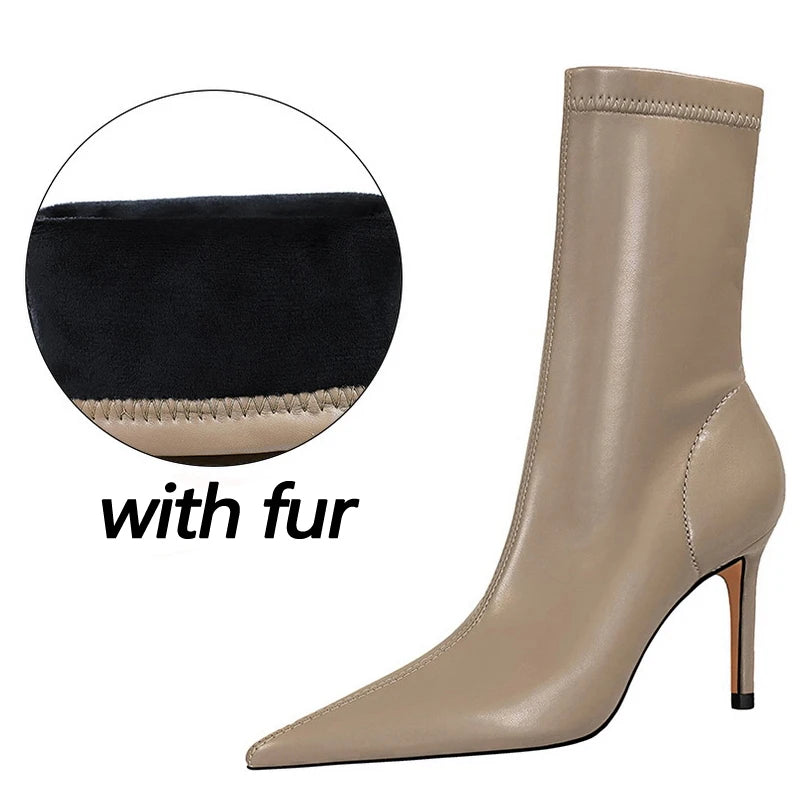 Leather Boots Women Ankle Boots Autumn Winter Boots Women High Heels Short Boots Ladies Booties