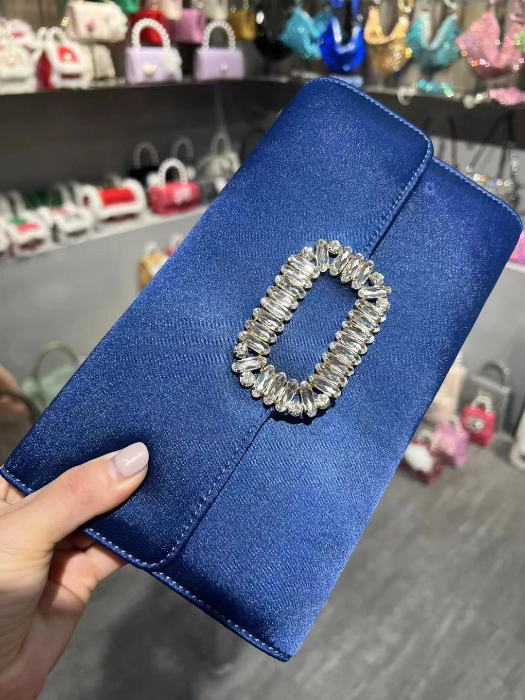 Luxury Satin Clutch Purse For Wedding Party Banquet Women's Handbag Crystal Shiny Rhinestone Diamond Evening Bag Shoulder Bag