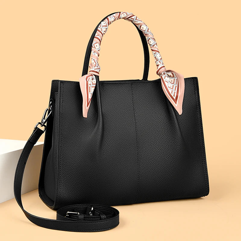 Genuine Leather Women Shoulder Crossbody Bag Large Capacity Soft Cowhide Handbag Ladies Tote Sac