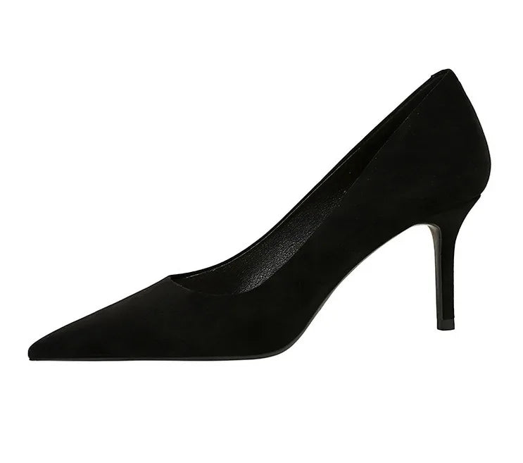 Suede Black Women Pumps High Heels Pointed Toe Women Heels 7Cm Ladies Shoes Office Shoes