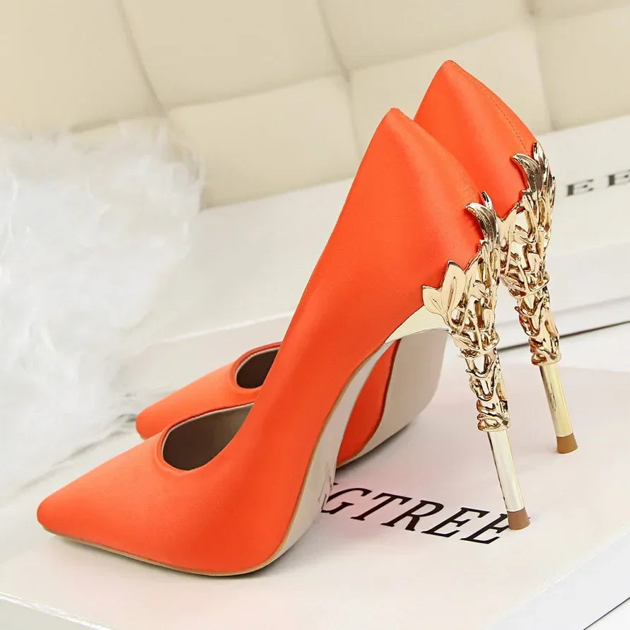 Women Shoes Spring Women Pumps Sequin Wedding Shoes Stilettos Metal Decoration Heels Natalia Home Fashion Orange-39 Natalia Home Fashion